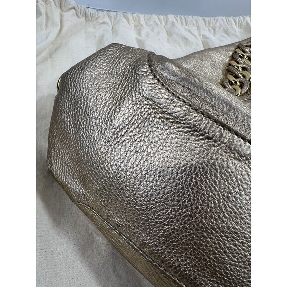 Michael Kors Gold Leather Shoulder Bag w/ Chain Accent & Canvas Storage Bag MK - Picture 12 of 13